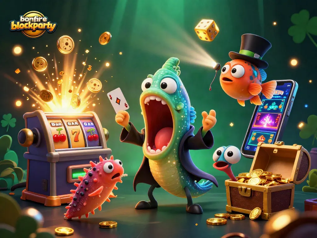 Experience the excitement of bonfireblockparty with vibrant casino elements and remarkable characters at play.
